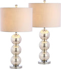 JONATHAN Y 27' Mercury Silver/Chrome Triple-Sphere Glass Table Lamp Set of 2, Bedside, White Linen Shade, Modern Table Lamps for Living Room, Bedroom, Office, LED Bulbs Included (JYL1070B-SET2)