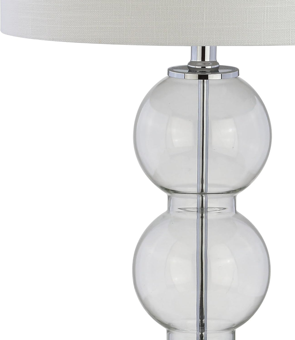 JONATHAN Y 27' Clear/Chrome Triple-Sphere Glass Table Lamp Set of 2, Bedside, White Linen Shade, Modern Table Lamps for Living Room, Bedroom, Office, LED Bulbs Included (JYL1070D-SET2)