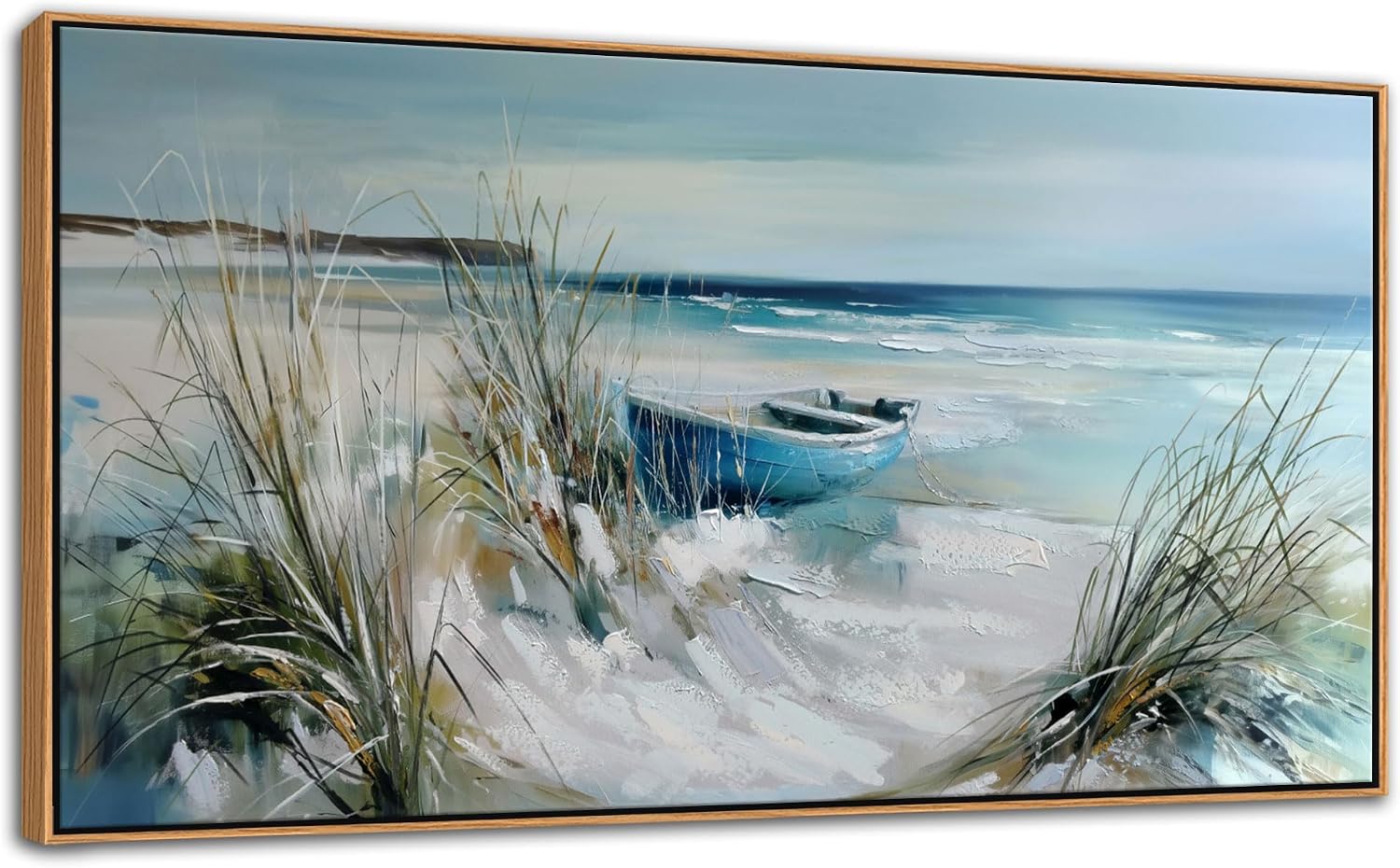 YDYSUNE Large Wall Art Beach Canvas Picture Decor,Blue Coastal Seascape Painting,Boat Landscape Ocean Artwork for Living Room Decoration Framed Size 29x58 Inches