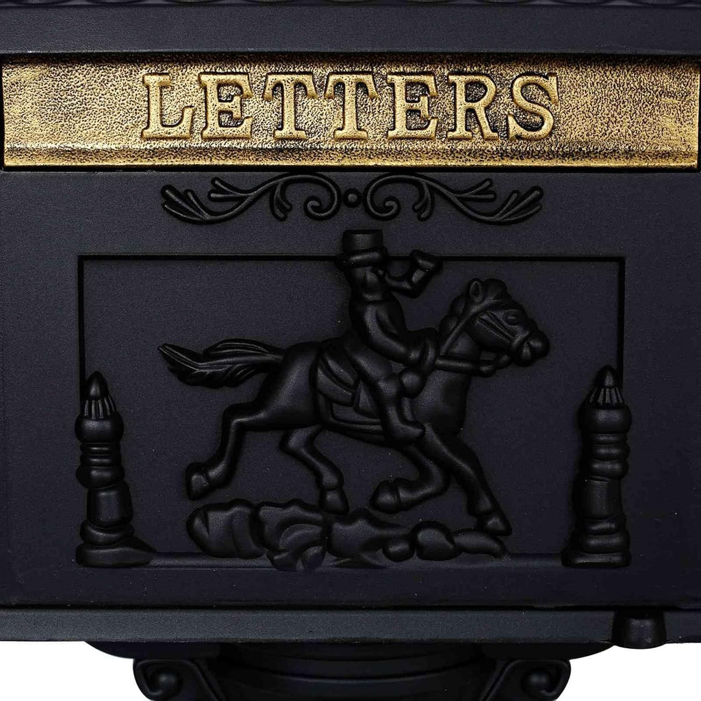 Cast Aluminum Post Mount Mailbox, Heavy Duty Courtyard Villa Decoration Vertical Security Postal Mailbox, Black