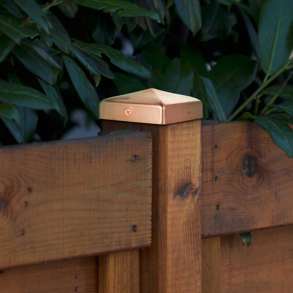 Tandefio 32 Pcs 4x4'' Solid Copper Post Caps Fence Pyramid Decking Caps with Screw for Metal Wood Cedar Fence Deck Corridors Mailbox Posts End Cover