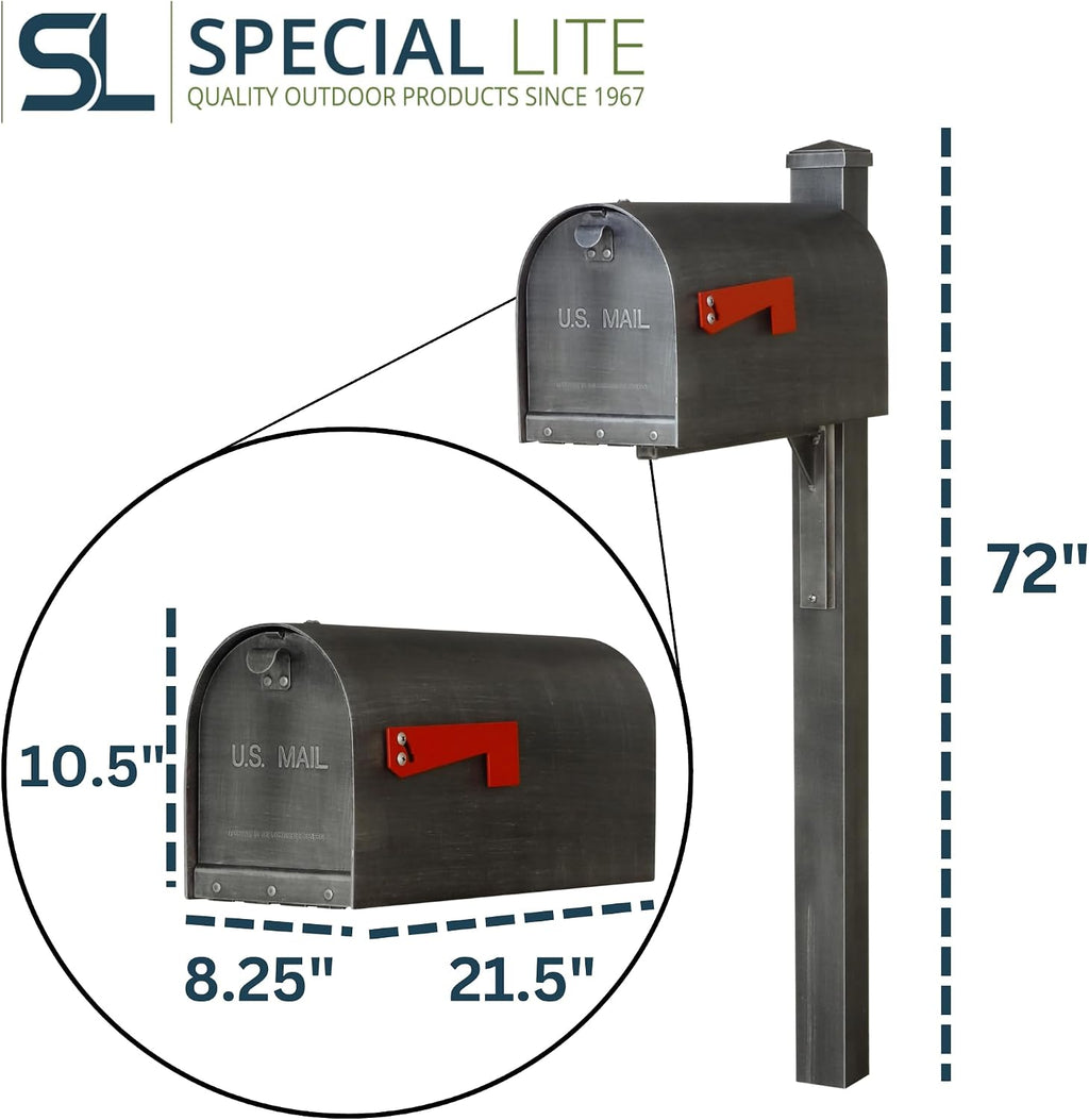 Special Lite Titan Curbside Mailbox with Wellington Post - Swedish Silver Steel/Aluminum Mailbox with Post - SCH1016S_SPK720-SW