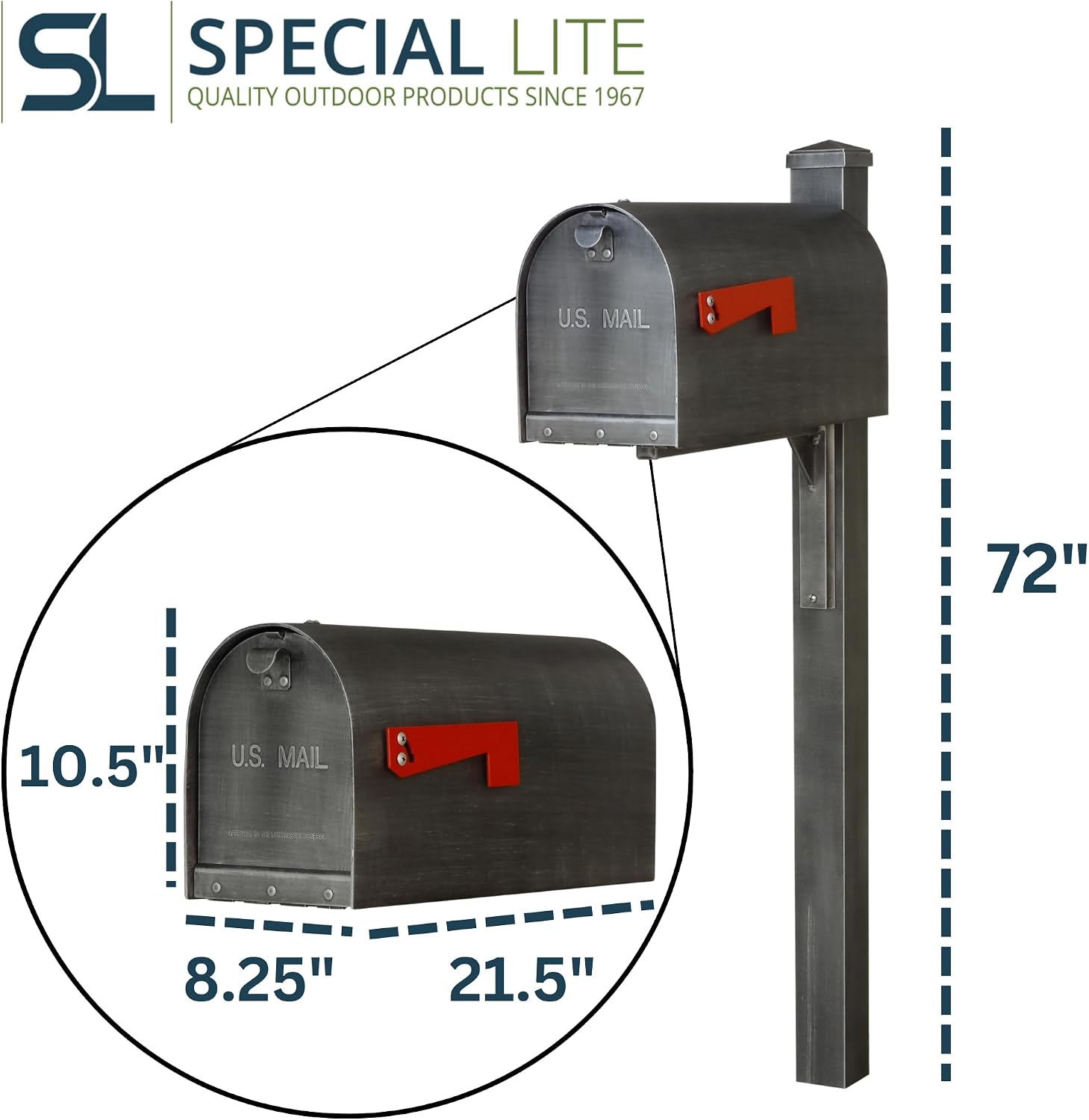 Special Lite Titan Curbside Mailbox with Wellington Post - Swedish Silver Steel/Aluminum Mailbox with Post - SCH1016S_SPK720-SW