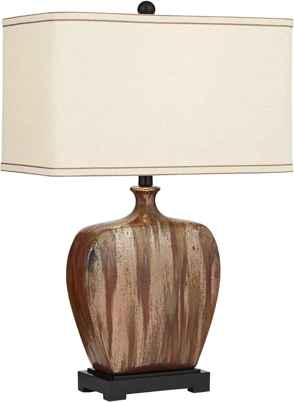 Possini Euro Design Julius Mid Century Modern Table Lamp 27' Tall Brown Ceramic Copper Drip Rectangular Fabric Shade Decor for Living Room Bedroom House Bedside Home Office (Color May Vary)