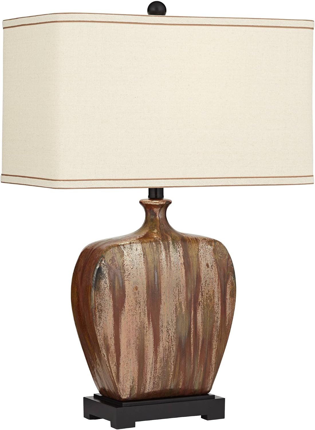 Possini Euro Design Julius Mid Century Modern Table Lamp 27' Tall Brown Ceramic Copper Drip Rectangular Fabric Shade Decor for Living Room Bedroom House Bedside Home Office (Color May Vary)