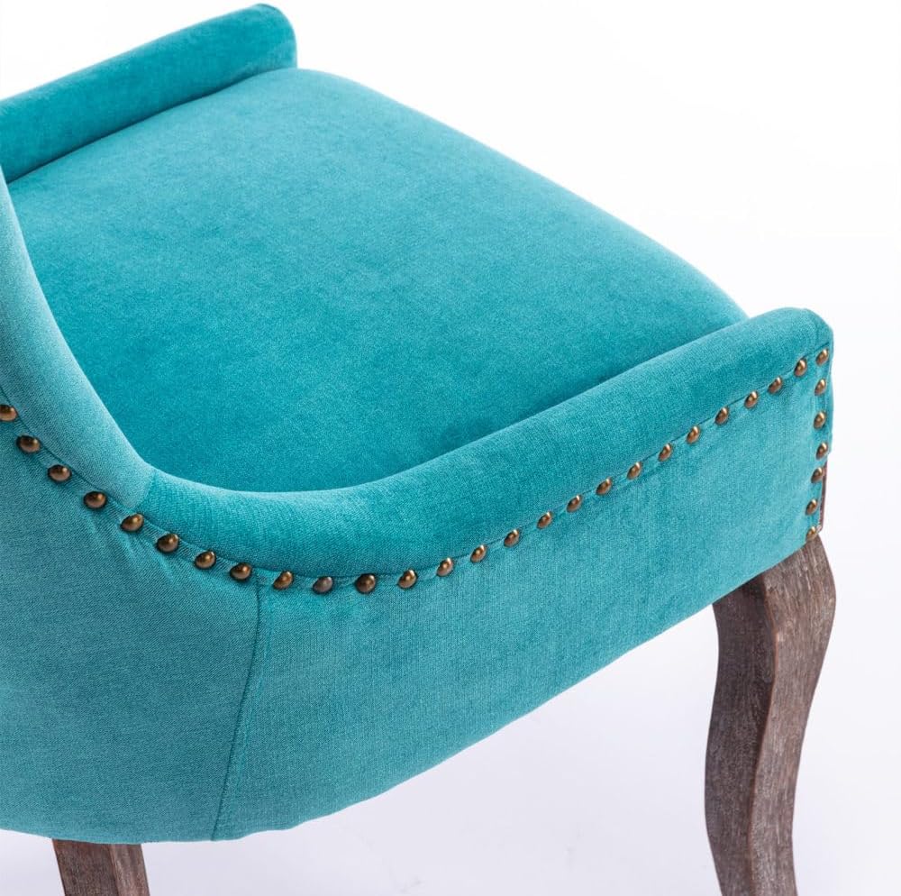 Dining Chairs Set of 2, Thickened Fabric Upholstered Chair with Neutral Solid Wood Legs & Bronze Nailhead Trim, Comfortable Accent Chairs for Dining Room/Kitchen/Living Space(Blue + Fabric)