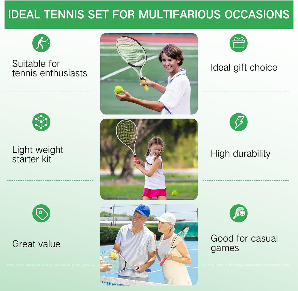 12 Pcs Tennis Rackets for Adult Recreational 12 Players 27'' Tennis Racket Set with 6 Balls Lightweight Tennis Rackets Bulk for Women Men Tennis Training and Beginner with Overgrip and Bag