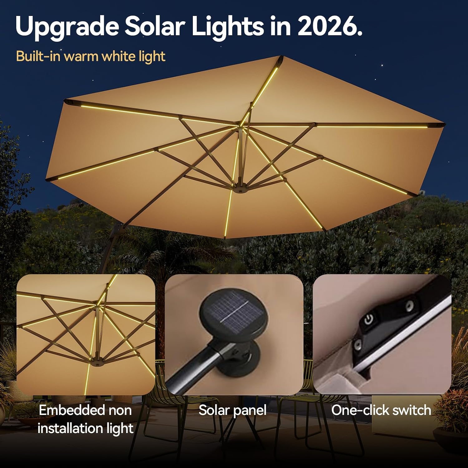 Aoxun 11 FT Cantilever Umbrella with Base Included, Patio Large Aluminum Offset Umbrella Windproof with 360°Rotation, Heavy Duty Frame for Outdoor, Pool, Deck and Garden
