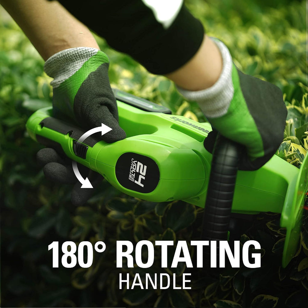 Greenworks 24V 22' Cordless Rotating Handle Hedge Trimmer, 1.5Ah USB Battery and Charger Included