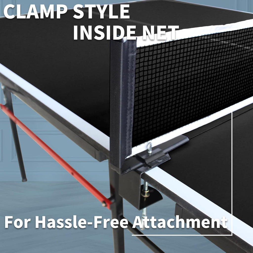 IUNNDS Portable Table Tennis Table 4.5/6/8/9FT Foldable Ping Pong Game Set for Indoor with Net and Post Set, 2 Paddles and 3 Balls (Black-8FT)