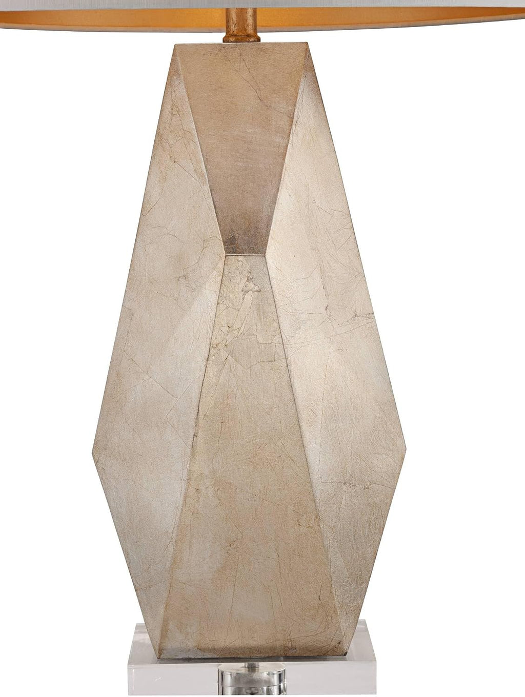 Possini Euro Design 32 1/2' Tall Geometric Large Mid Century Modern Glam End Table Lamps Set of 2 Champagne Gold Living Room Bedroom Bedside Nightstand House Office Home Reading Off-White Shade