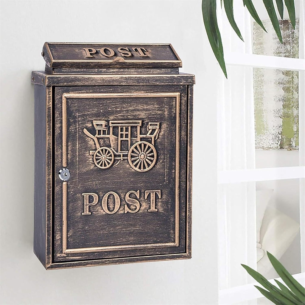 Mailboxes for Outside Lockable Wall Mounted Rustic Mailbox Galvanized Metal Decor Tin Post Box for House Decor Mail Box(B)