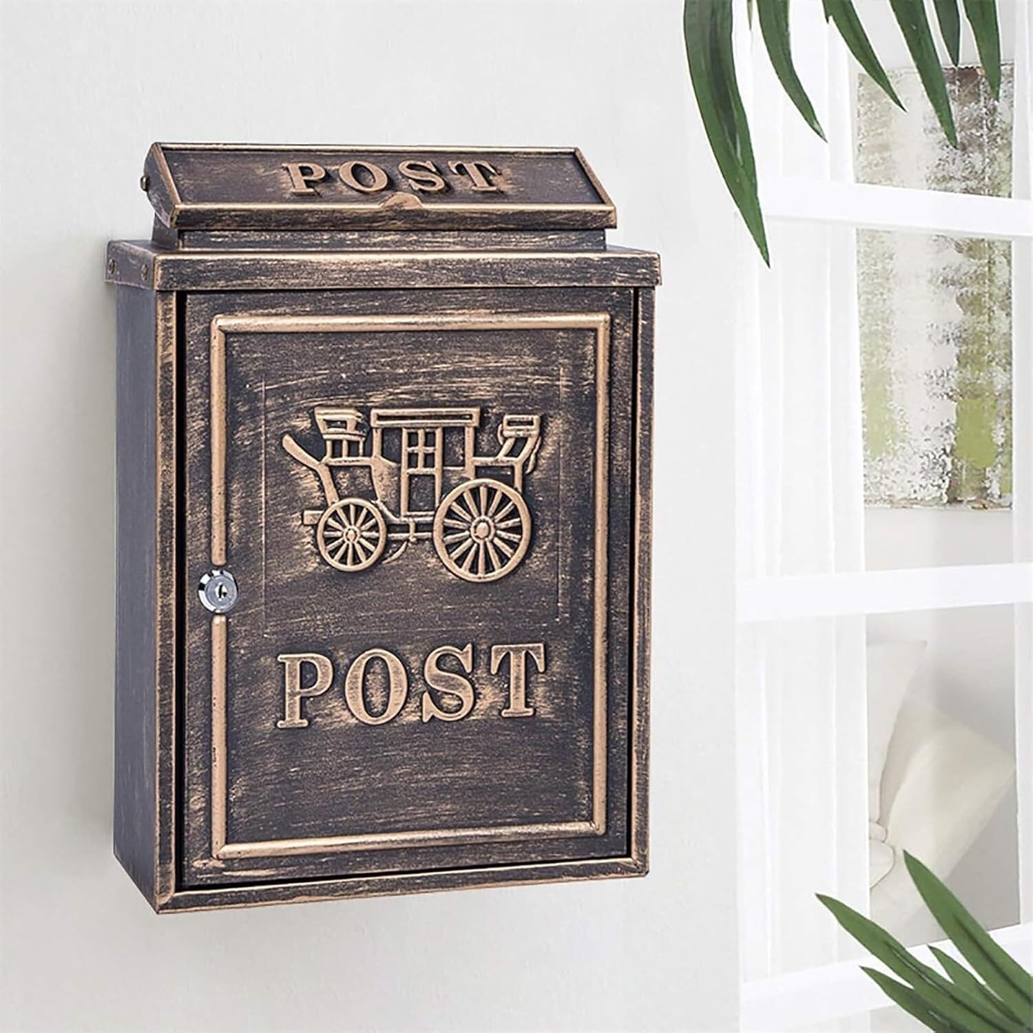 Mailboxes for Outside Lockable Wall Mounted Rustic Mailbox Galvanized Metal Decor Tin Post Box for House Decor Mail Box(B)