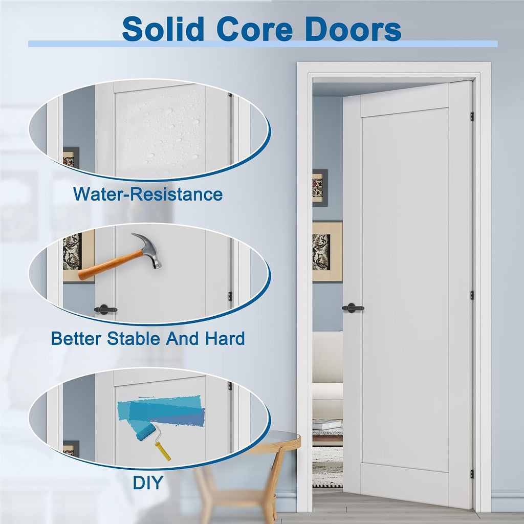 30' x 80' Prehung Door White Primed Panel Slab Doors with Jamb Kit, Solid Core MDF Interior Door for Bathroom Pantry Laundry, Easy Assemble - Right Handed