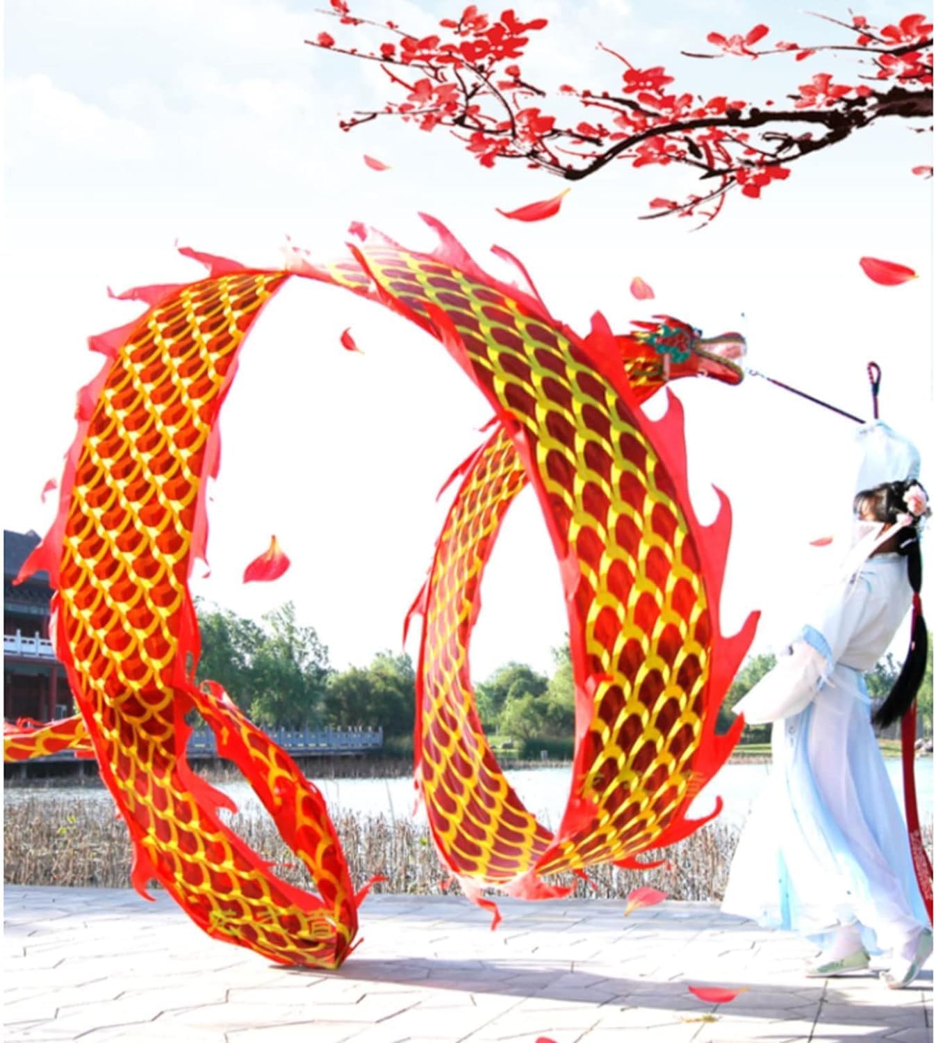 Lion Dance Dragon Dance for Outdoor 8m/26.2FT Chinese Dragon Dance Wulong Flowy Ribbon Streamer for Fitness Exercise Performance Lion Dance Crafts Traditional Festivals(Purple)