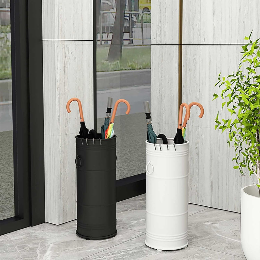 Metal Umbrella Holder Stand - Creative Postbox Type Umbrella Holder Rack Simple and Stylish with Drip Tray and 4 Hooks - for Canes Walking Sticks Entryway Office, Black (Color : White)