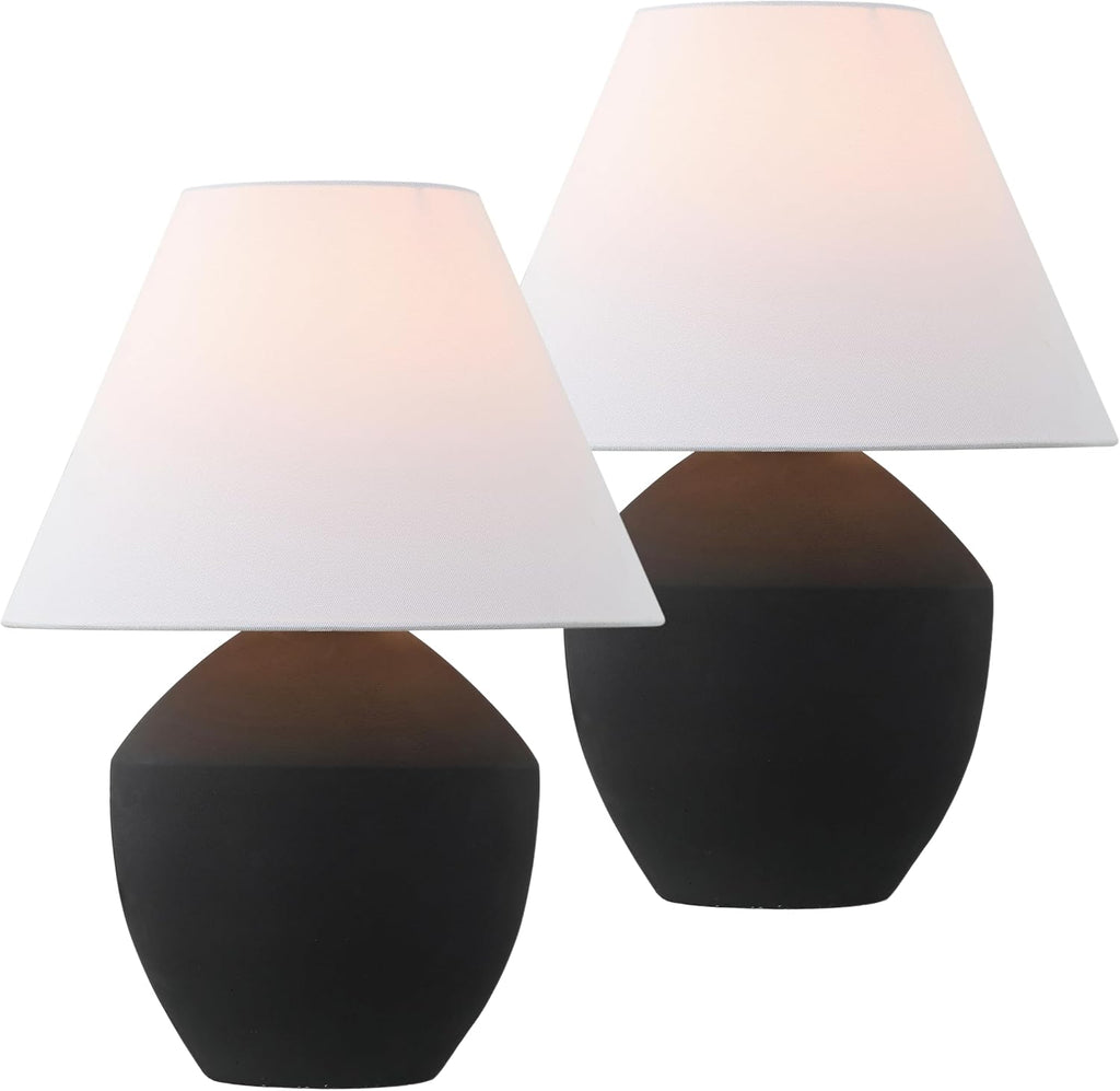 JONATHAN Y 20.5' Matte Black Minimalist Table Lamp Set of 2 for Living Room, Modern Scandinavian Bedside Lamps for Bedroom, White Linen Shade, LED Bulbs Included JYL5604A-SET2