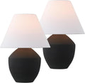 JONATHAN Y 20.5' Matte Black Minimalist Table Lamp Set of 2 for Living Room, Modern Scandinavian Bedside Lamps for Bedroom, White Linen Shade, LED Bulbs Included JYL5604A-SET2