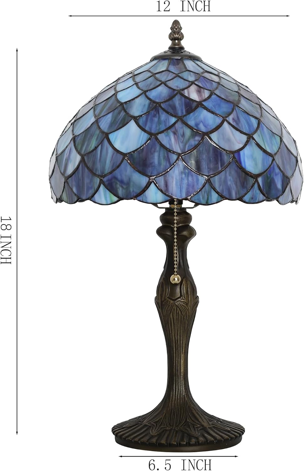 Tiffany Lamp Stained Glass Table Lamp 12' x 19' Blue Fish Scales Style Decorative Lamp Bedside Reading Lamp for Desk Living Room Bedroom Office Study Light Home Decor Gift