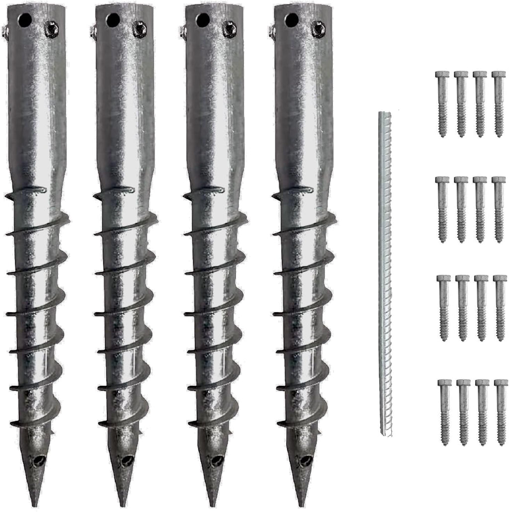 Ashman Ground Screw Round Posts (4 Pack), Outdoor No Dig Ground Screw Anchor with helical Spiral, 21' Inch Long - Fits Round Post & Flag Pole Base Ground Mount Screw in Post Stake, Mailbox Posts.
