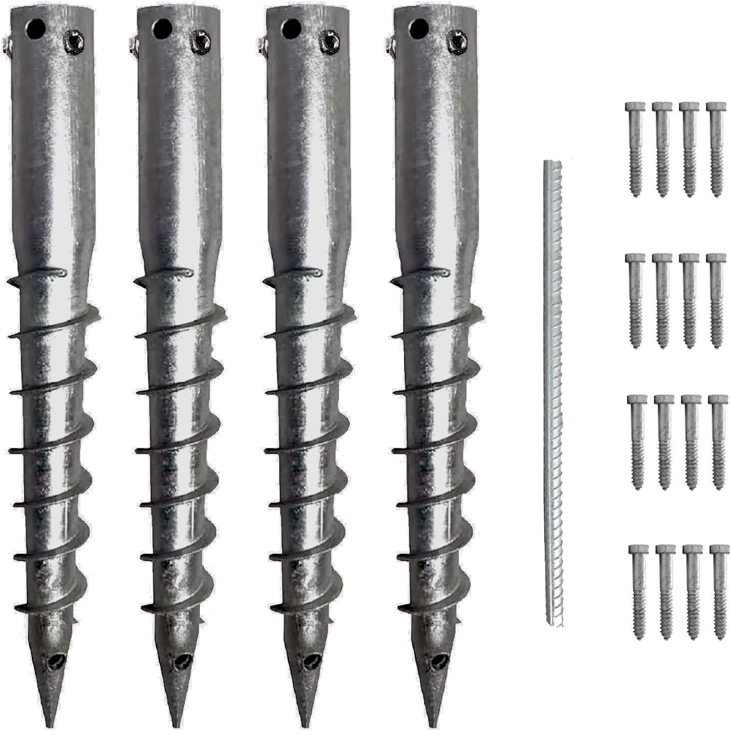 Ashman Ground Screw Round Posts (4 Pack), Outdoor No Dig Ground Screw Anchor with helical Spiral, 21' Inch Long - Fits Round Post & Flag Pole Base Ground Mount Screw in Post Stake, Mailbox Posts.