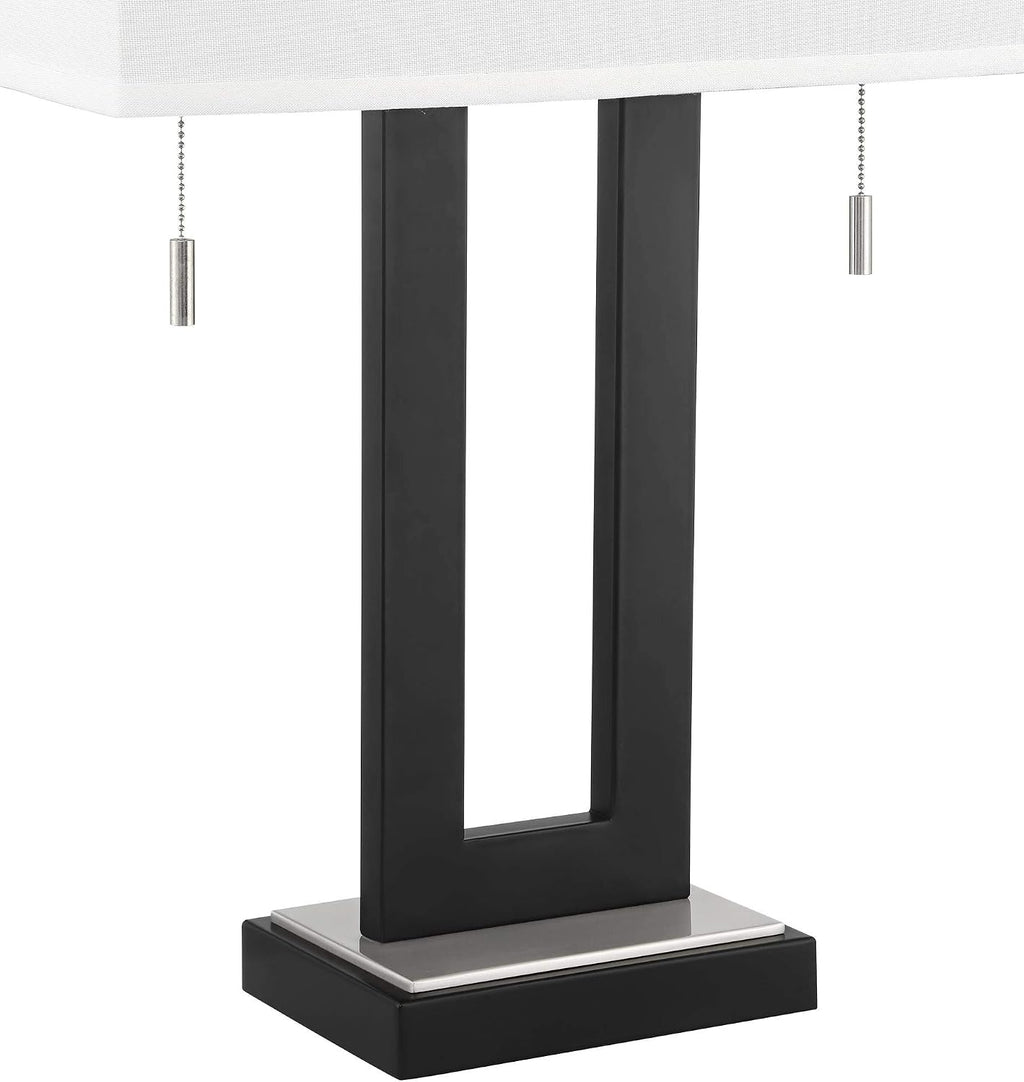 360 Lighting Neil 26' High Rectangular Rustic Modern Table Lamps Set of 2 USB Port Pull Chain Black Metal White Shade Living Room Charging Bedroom Bedside Nightstand House Office Entryway