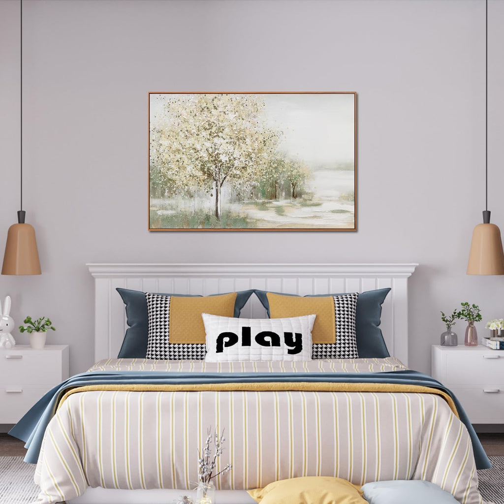 Green White Wall Art Decor Framed Canvas Wall Art Decorations Modern Wall Art For Living Room Large Landscape Wall Art Prints Canvas Art Wall Decor Artwork for Walls Above Bed Decor 24' x 36'