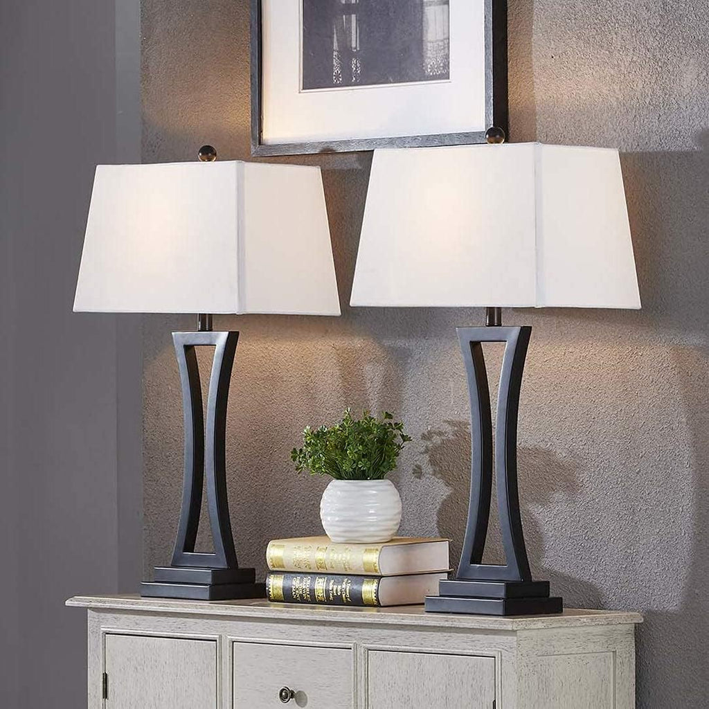 Maxax Modern Table Lamps Set of 2 for Living Room, 3-Way Dimmable Bedside Lamps with White Rectangular Shade, 30.75'' Tall Nightstand Lamp for Bedroom, Office, Entryway(Black)