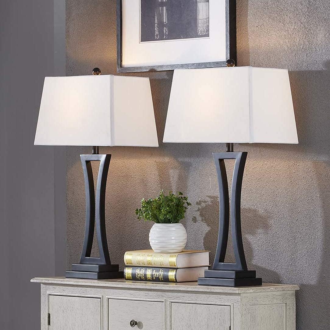 Maxax Modern Table Lamps Set of 2 for Living Room, 3-Way Dimmable Bedside Lamps with White Rectangular Shade, 30.75'' Tall Nightstand Lamp for Bedroom, Office, Entryway(Black)