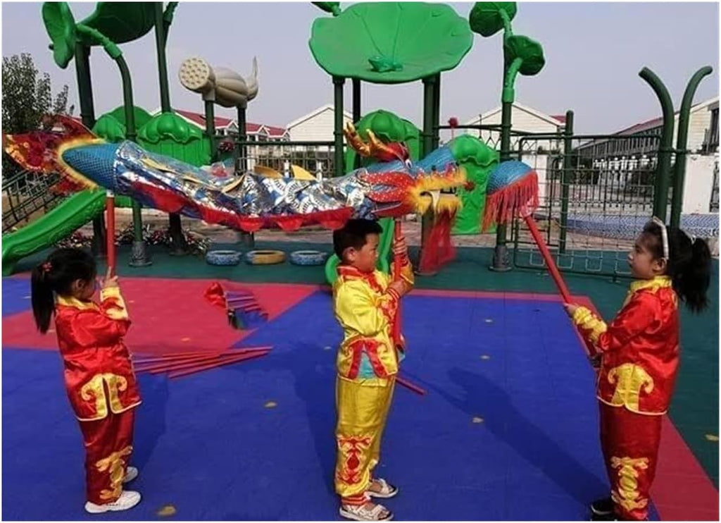 BKEKM Dragon Dance 1 M Lion Dance Head with Handstick Dragon Dance Silk 3D Dragon Ribbon Streamer Outdoor Dragon Dance Ribbon