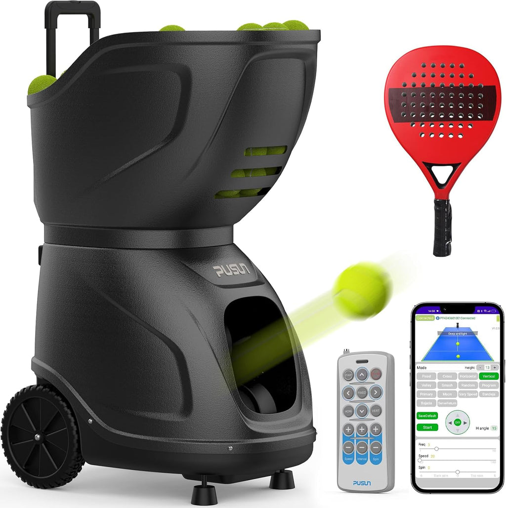 PT 9001 Padel Ball Machine Professional Padel Ball Machine with Remote & App Control, Oscillation, 35 Landing Points, Adjustable Speed (12-87MPH), 150 Ball Capacity for Club & Home Training