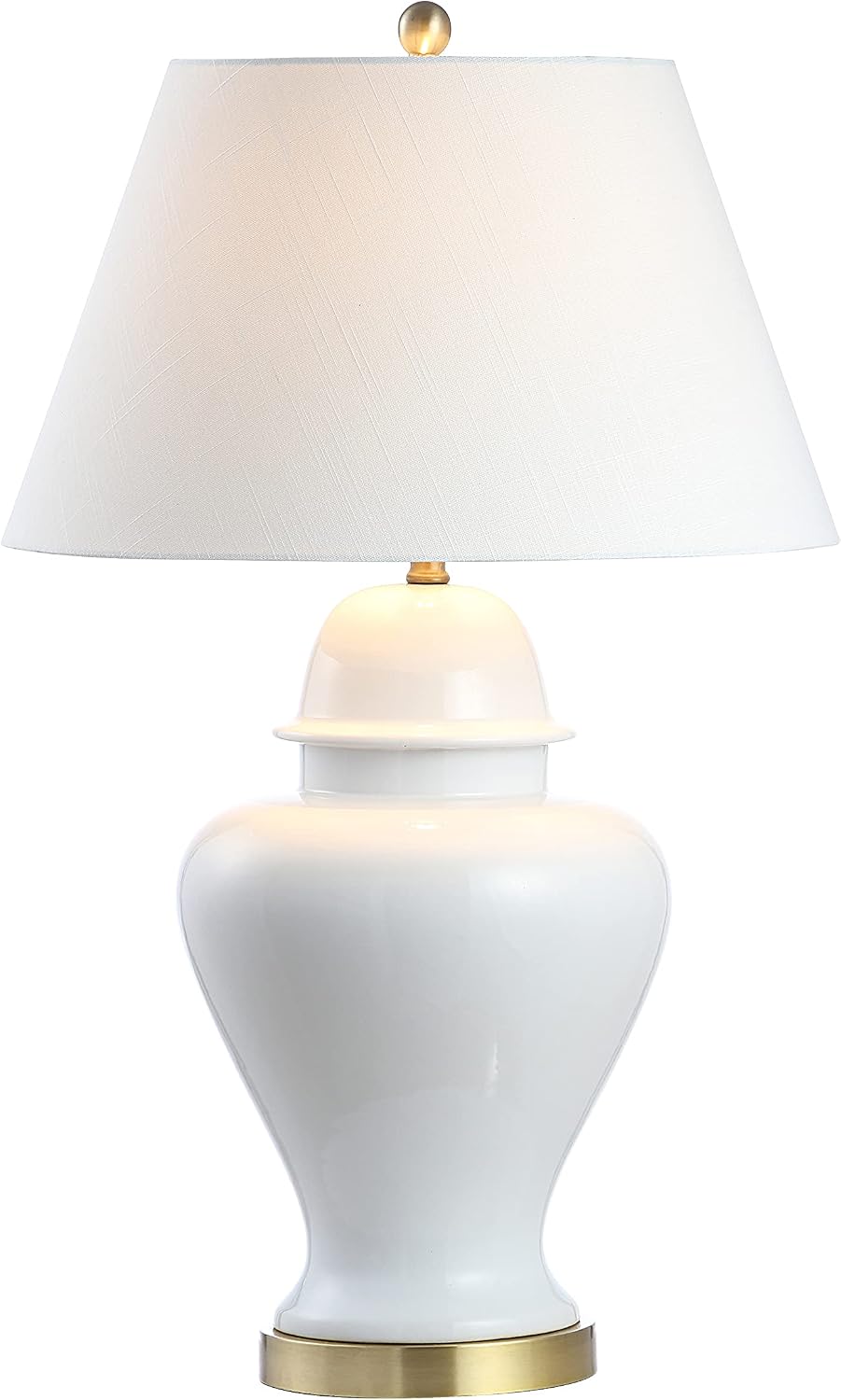 JONATHAN Y 33' White Modern Ceramic Ginger Jar Table Lamp for Living Room, Traditional Bedside Lamp for Bedroom Entryway, White Linen Shade, LED Bulb Included (JYL6619A)