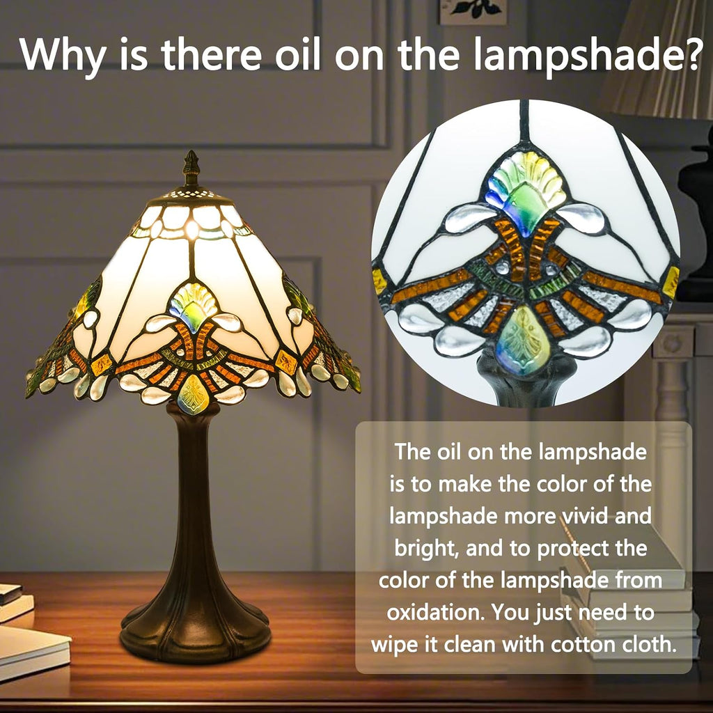 JHuiLap 12 Inch Tiffany Style Table Lamp, Baroque Stained Glass Lamp with Remote Control, Stepless Dimmable &3 Color Temperatures, Desk Lamps for Bedroom Farmhouse Bedside Nightstand Bedside (White)