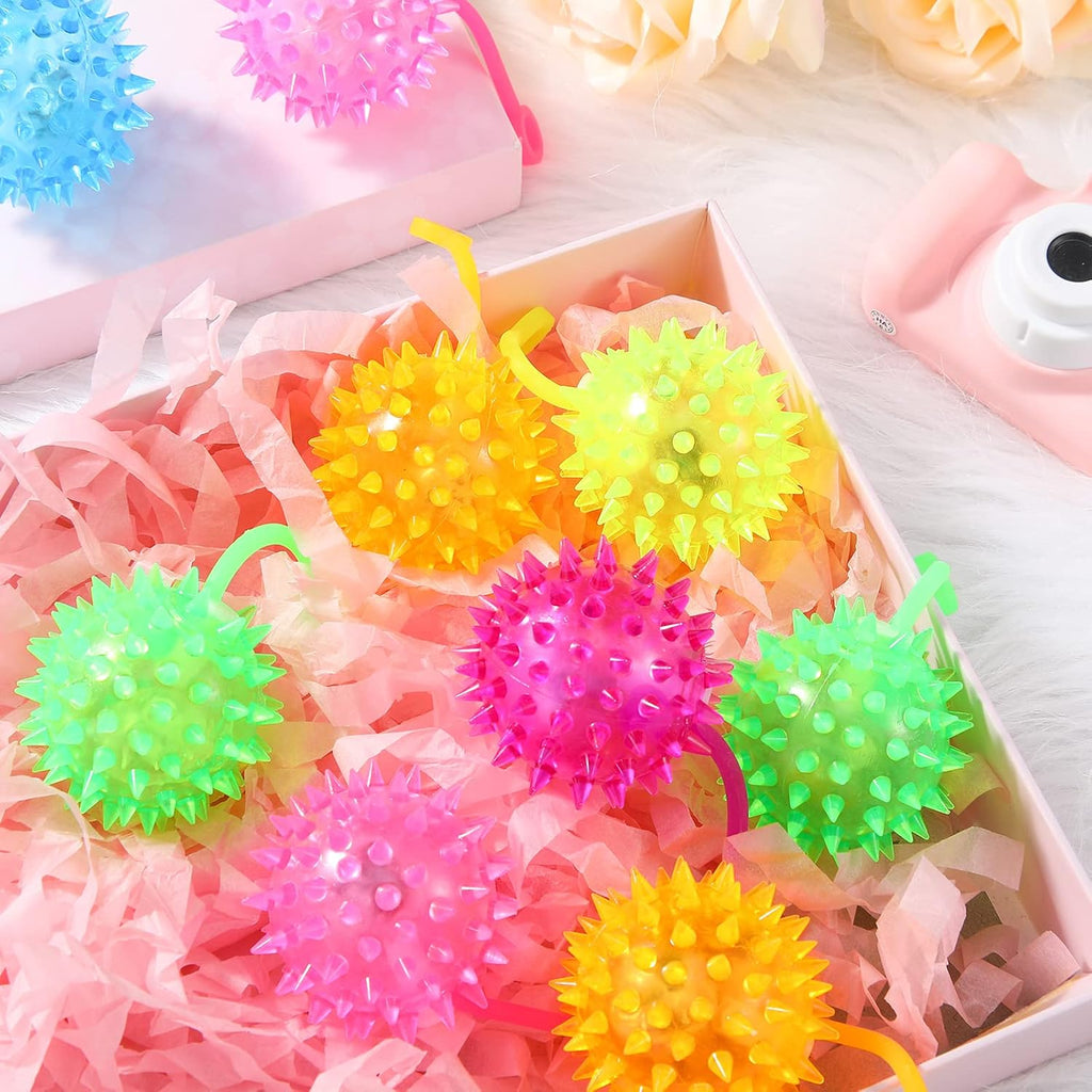 Sotiff 400 Pcs Light up Ball Spiky LED Bouncy Ball Flashing Squeaky Multicolor Puffer Toy Rubber Sensory Toy Carnival Prizes Bulk Party Favors for Teens, Adults, Children