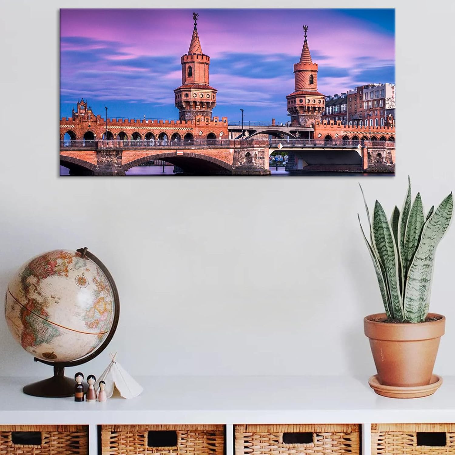 Magical Berlin Sky Poster European Bridge Twilight Decor German Brick Architecture Wall Art Romantic Berlin Bridge Canvas Vintage Medieval Print Living Room Apartment Picture 20x40inch Framed