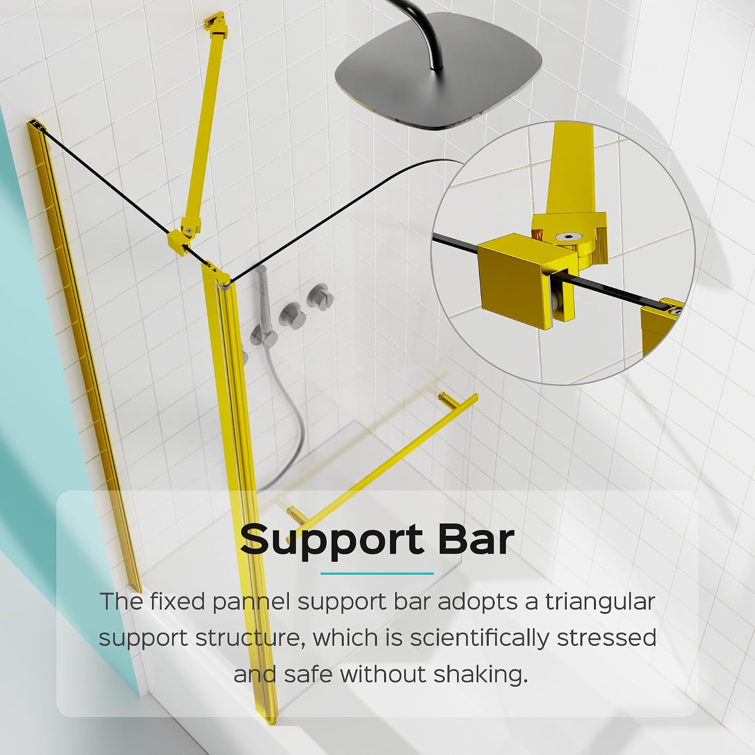 43 × 58 Inch Frameless Shower Door for Bathtub，180 Degree Hinged Pivot, Chrome Finish Bathroom Door，with 1/4' (6mm) SGCC Tempered Glass, Handle and Seal Strip for Waterproof (Gold, 43 × 58 Inch)
