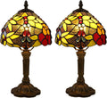 Tiffany Small Table Lamp for Bedroom Set of 2,Bedside Nightstand Lamp Rose Flower Grape Stained Glass Table Lamps for Living Room,3 Color Temperature Home Office Desk Lamp+LED Bulb