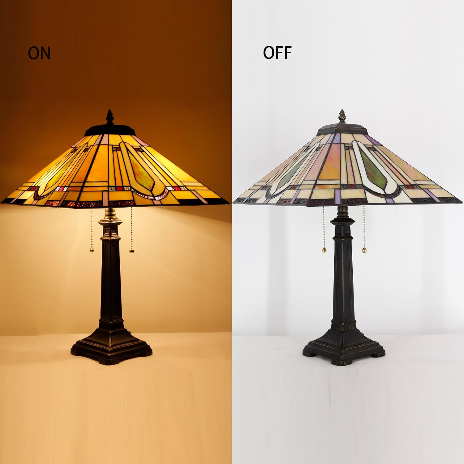Tiffany Table Lamp Geometry Mission Style Stained Glass 16X16X23 Inches Desk Reading Light for Bedrooms Living Room Study Home Office