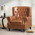 Classic Style Manual Push Back Chair with Exquisite Rivet Decor and Rolled Armrests, Ideal for Living Room Relaxation and Daily Seating (Light Brown + PU)