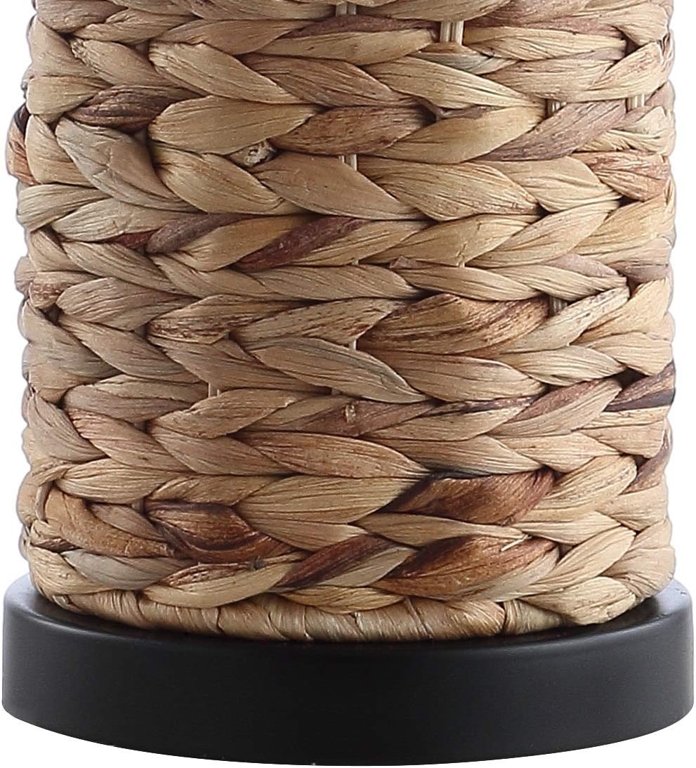 JONATHAN Y 25' Natural Coastal Water Hyacinth Table Lamp Set of 2, Bedside Lamp with Light Grey Linen Shade, Boho Farmhouse Decor for Living Room Nightstand, LED Bulbs JYL6502A-SET2