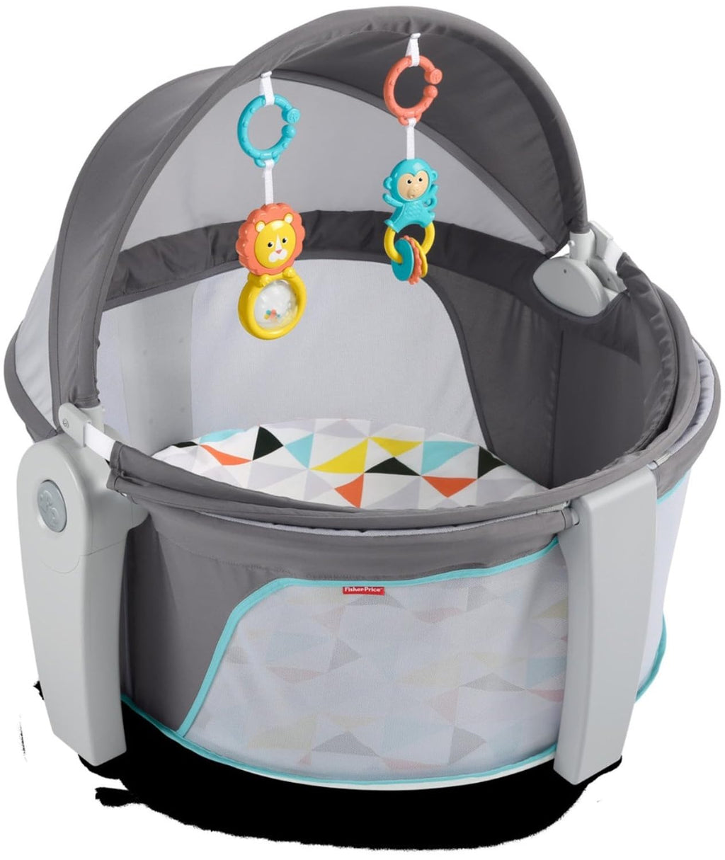 Fisher-Price Portable Bassinet On-The-Go Baby Dome, Travel Play Space with Developmental Newborn Toys & Canopy, Windmill