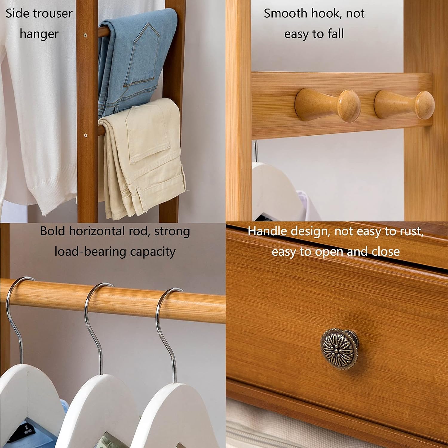 Coat Rack Stand Clothes Rack Stand, Free Standing Wardrobe, Modern Wood Furniture, Bedroom Hall Entryway Office for Storage Clothes Shoe Hat Umbrella(Wood Color-88X30X165CM
