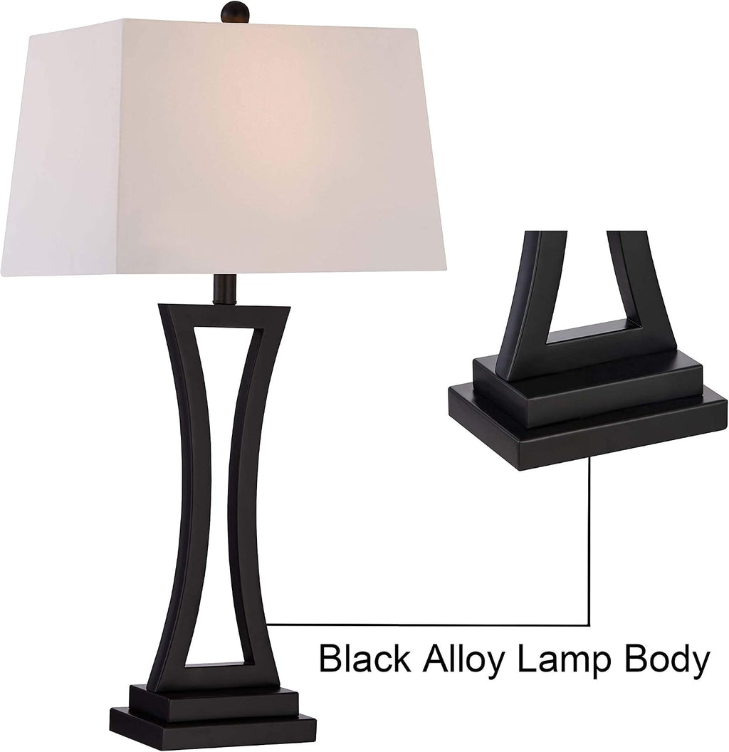 Maxax Modern Table Lamps Set of 2 for Living Room, 3-Way Dimmable Bedside Lamps with White Rectangular Shade, 30.75'' Tall Nightstand Lamp for Bedroom, Office, Entryway(Black)