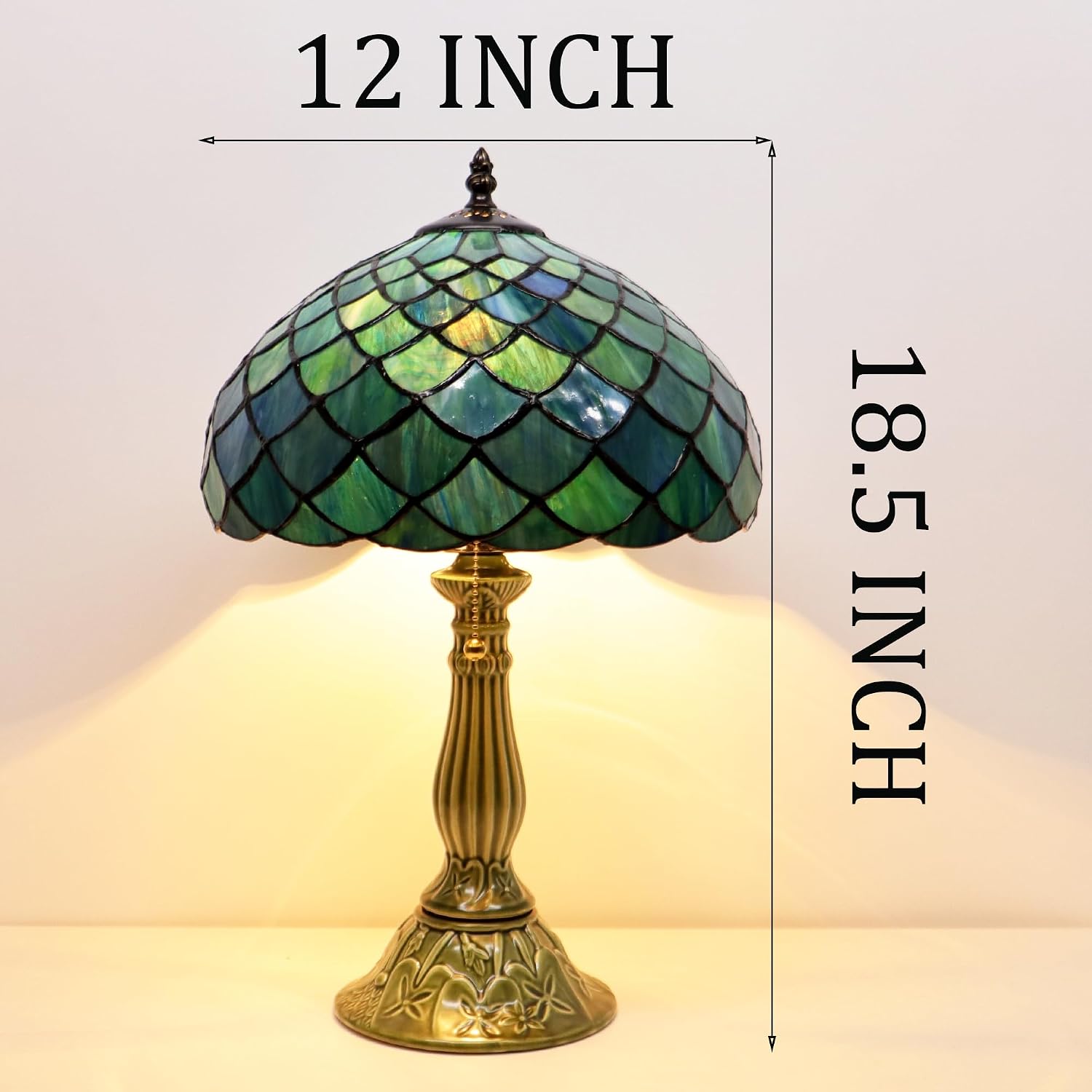 Tiffany Lamp Stained Glass Table Lamps Sea Blue Fish Scales Style Desk Lamp12X12X18.5 Inch Bronze Ceramic Base Reading Light Suitable for Bedside Bedroom Living Room Dining Room Office