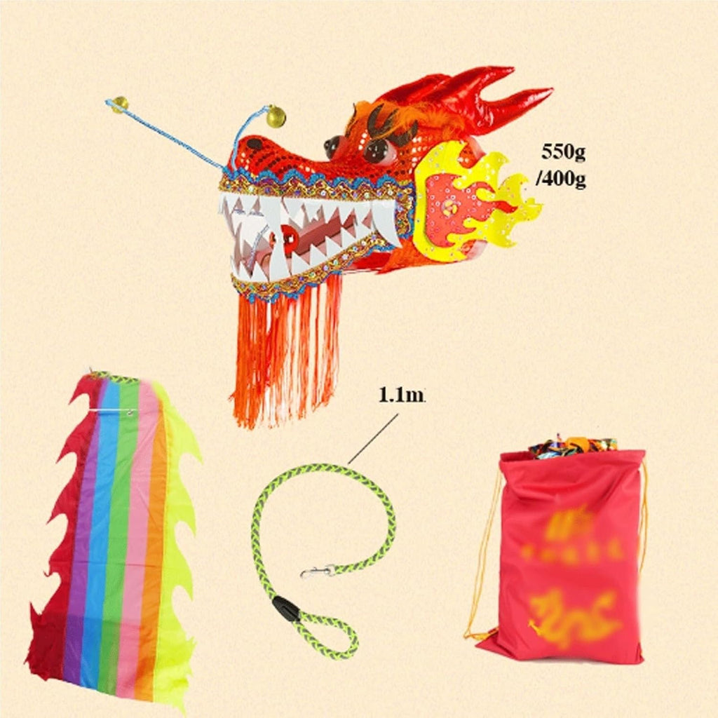 Chinese Dragon Costume Dragon Ribbon Juggling Play Dragon Dance Streamer Dragon Head with Rope Exercise Lion Dance Costume(Pink)