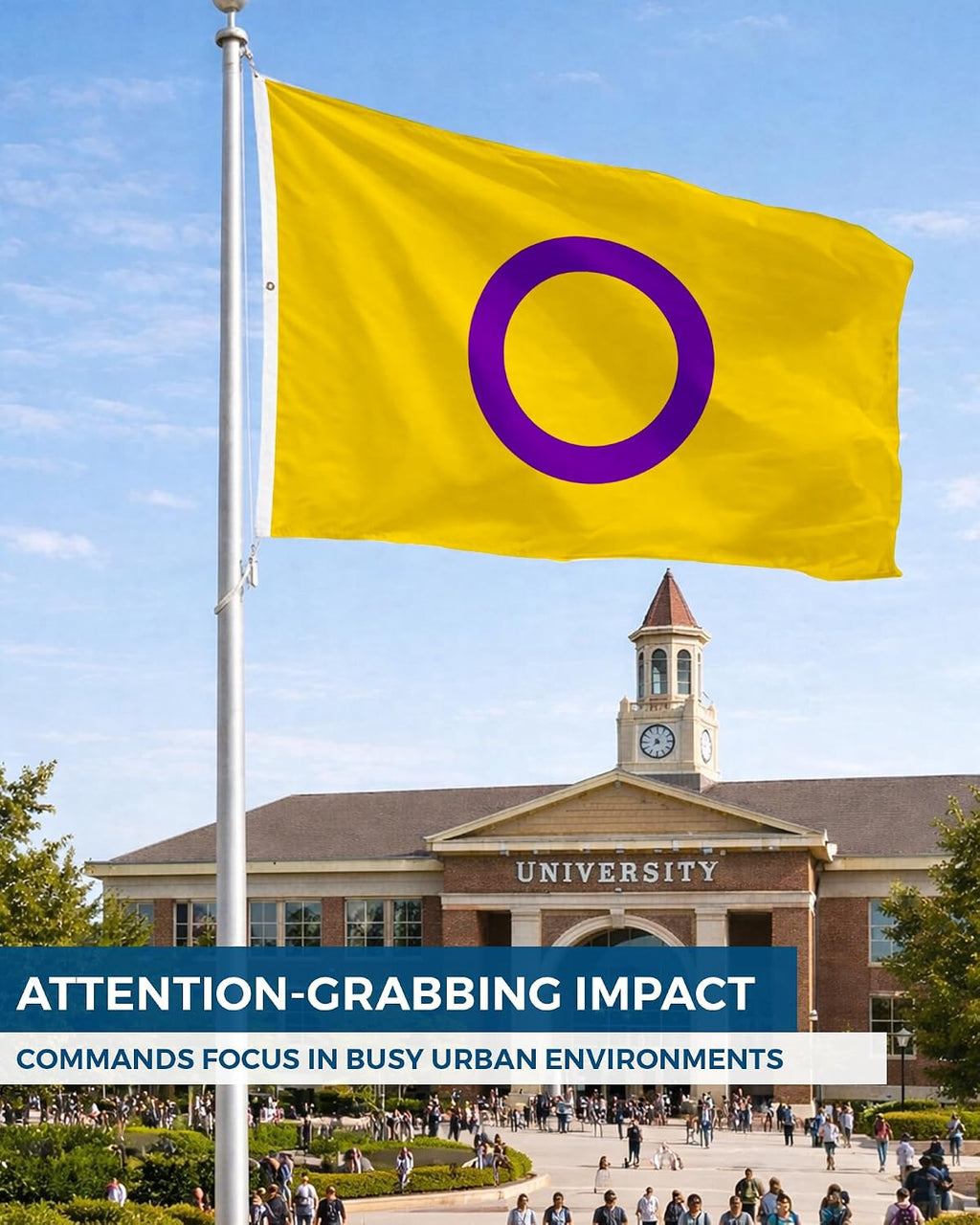 AGAS Large Intersex Flag 8x12 Ft - Printed 200D Nylon - Rope Thimble Brass Grommet Stitched Edges Fade Proof Sharp Colors - Large Size Indoor/Outdoor Intersexuality flag
