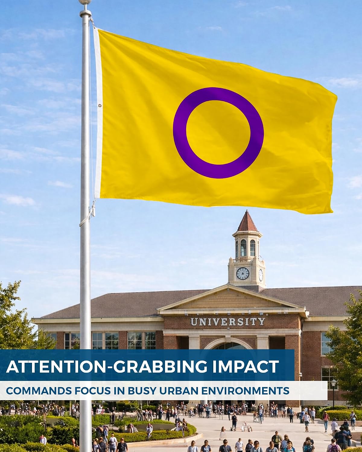 AGAS Large Intersex Flag 8x12 Ft - Printed 200D Nylon - Rope Thimble Brass Grommet Stitched Edges Fade Proof Sharp Colors - Large Size Indoor/Outdoor Intersexuality flag