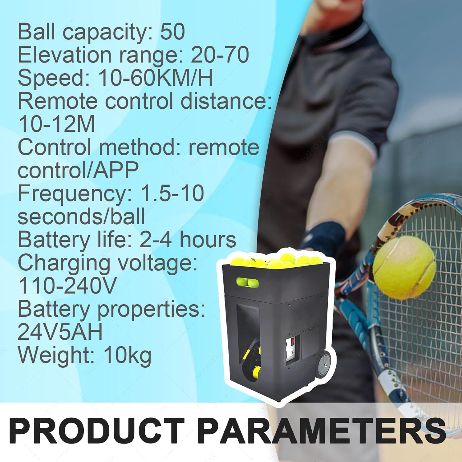 SHAHRYAR Automatic Ball Launcher Tennis Practice Equipment,Tennis Serving Machine,Tennis Machine Ball Thrower,Adjustable Launching Angle,Multi-Mode Drills, for Beginners