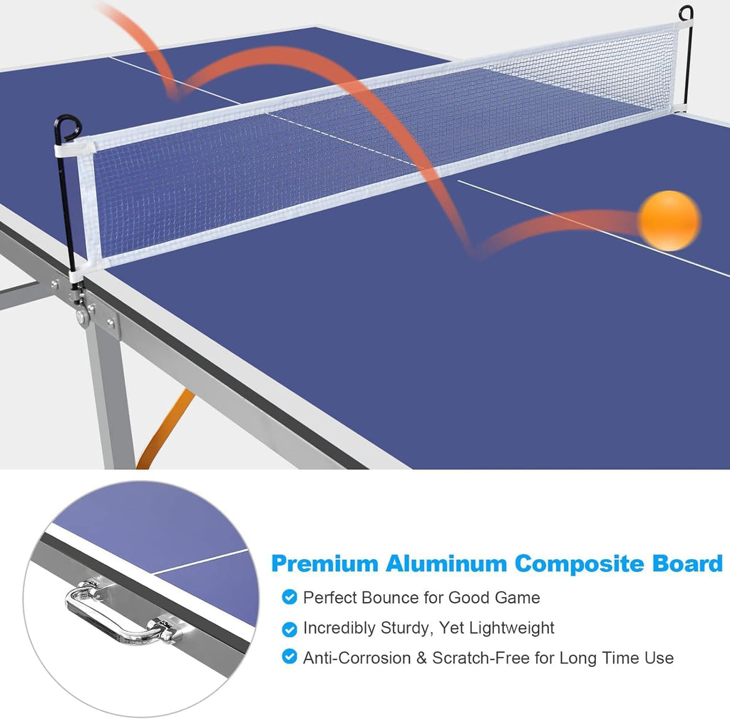 Professional Table Tennis Tables, Indoor/Outdoor Portable Ping Pong Table Game with Net,2 Tennis Paddles and 3 Balls for Easy Movement Perfect Christmas New Year Holiday Season Gifts