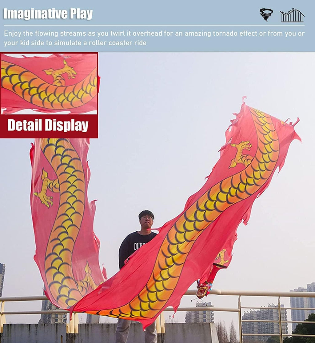 Dragon Dance Ribbon Shaking Poi Fitness Dragon Dance Ribbon Streamer with Dragon Head Silk Flowy Shaking Flinging Chinese Dragon Dance Ribbon Streamers Shows Prop
